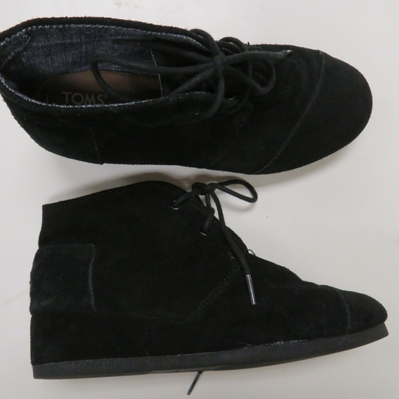 TOMS Desert Wedge Heel Ankle Boots Booties Black‎ 5 - Picture 6 of 8
